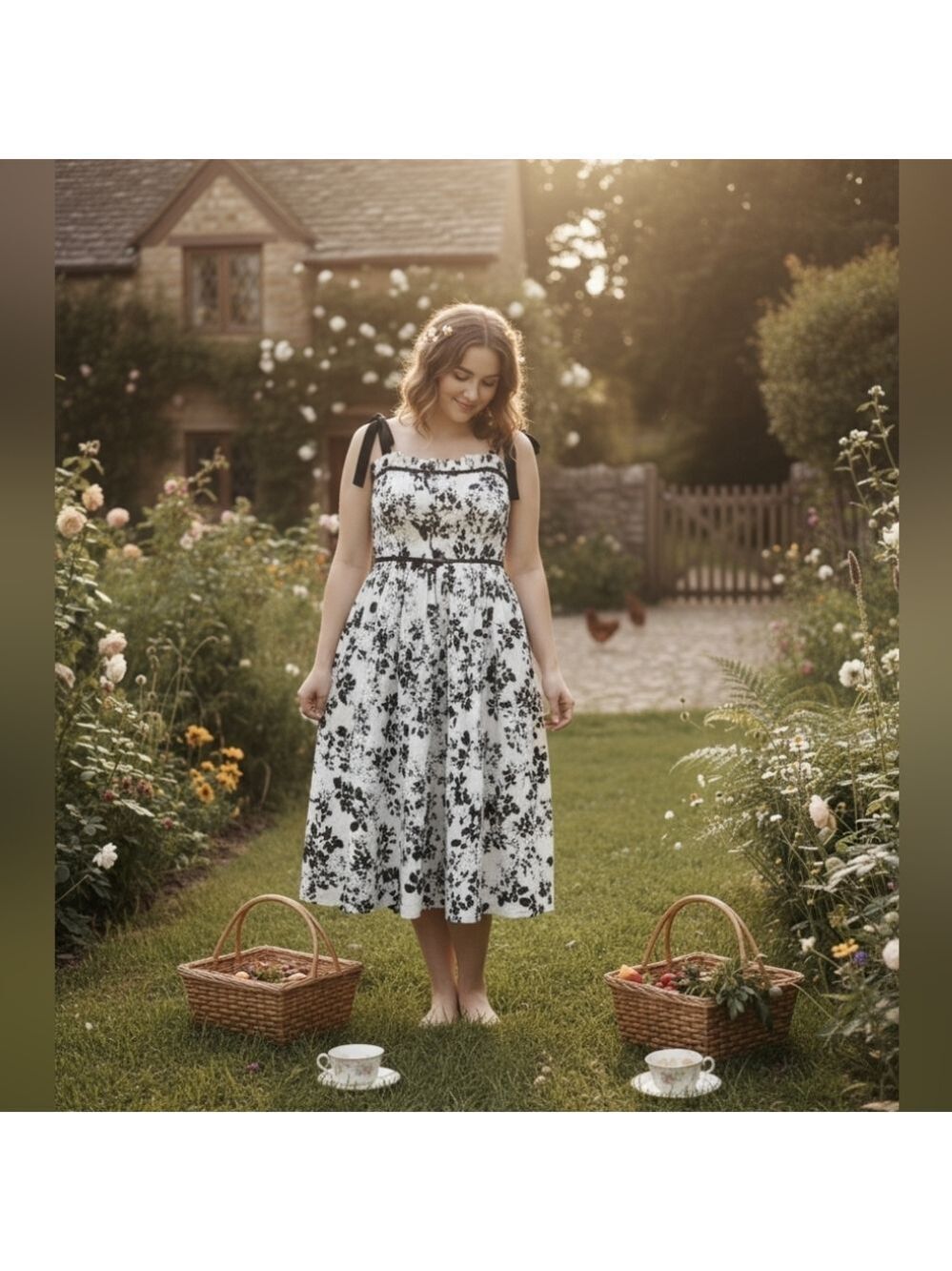 En Saison Vivi Eyelet Floral Print Midi Dress Size S NWT Cottagecore Ascot Fairy